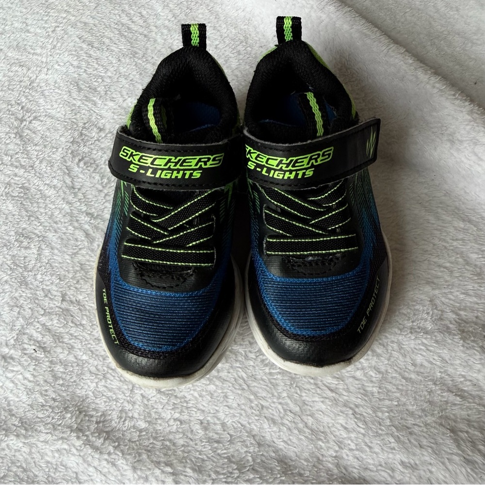 Skechers S-Lights Black and Blue Kids Sneakers